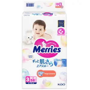 Купить Merries 56 шт подгузники для детей размер M (6-11 кг)