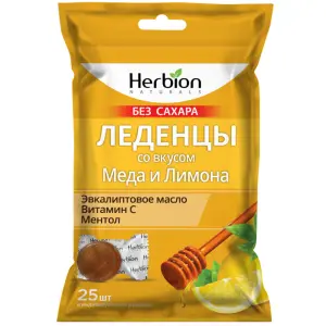 Купить Хербион леденцы без сахара 25 шт медово-лимонные