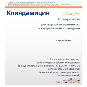 Купить: Клиндамицин 150 мг/мл 10 шт 2 мл раствор для внутривенного и внутримышечного введения