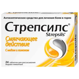 Купить Стрепсилс 24 шт таблетки для рассасывания мед-лимон