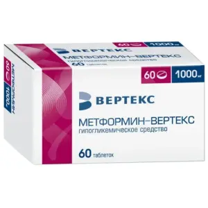 Купить Метформин-Вертекс 1000 мг 60 шт таблетки покрытые пленочной оболочкой