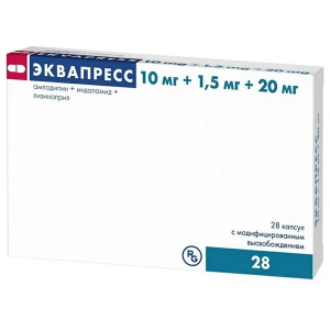 Купить: Эквапресс 10 мг + 1,5 мг + 20 мг 28 шт капсулы с модифицированным высвобождением