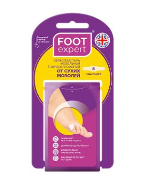 Купить: Foot Expert 1,8 см х 6,1 см 8 шт пластырь гидроколлоидный от сухих мозолей