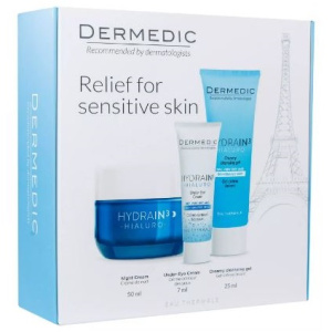 Купить: Dermedic Hydrain набор 50 мл крем + 7 мл крем вокруг глаз + 25 мл гель очищающий