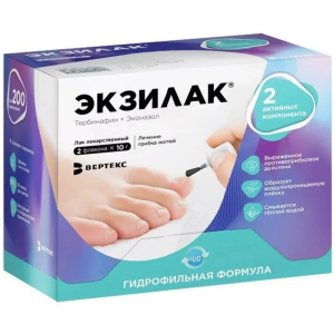 Купить: Экзилак 4 % + 3 % 10 г 2 шт лак для ногтей в комплекте с одноразовыми пилочками для ногтей 30 шт