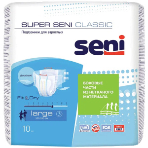 Купить: Seni Super Classic подгузники 10 шт размер L 6 капель