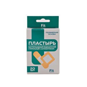 Купить: Fit 20 шт пластырь стерильный медицинский бактерицидный с антисептиком на полимерной основе телесный