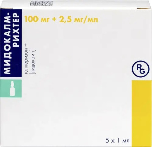 Купить: Мидокалм-Рихтер 10% 1 мл 5 шт раствор для инъекций ампулы
