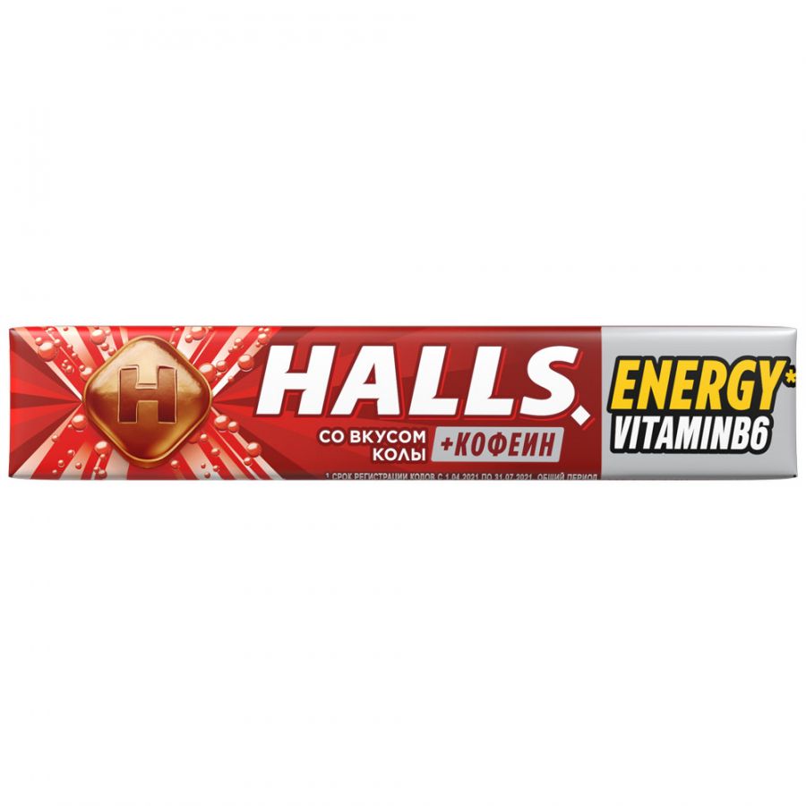 Купить Halls 25 г карамель леденцовая с кофеином и витамином B6 со вкусом колы