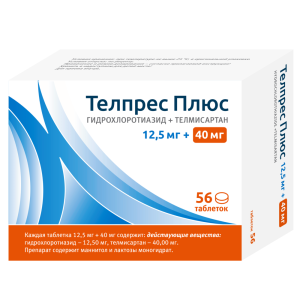Купить: Телпрес Плюс 12,5 мг + 40 мг 56 таблетки