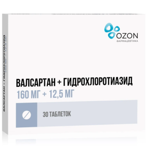Купить: Валсартан+Гидрохлортиазид 160 мг + 12,5 мг 30 шт таблетки покрытые пленочной оболочкой