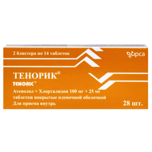 Купить: Тенорик 100 мг + 25 мг 28 шт таблетки покрытые пленочной оболочкой