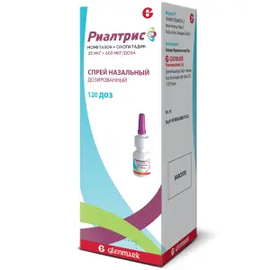 Купить Риалтрис 25 мкг + 600 мкг/доза 15 мл 120 доз спрей назальный дозированный