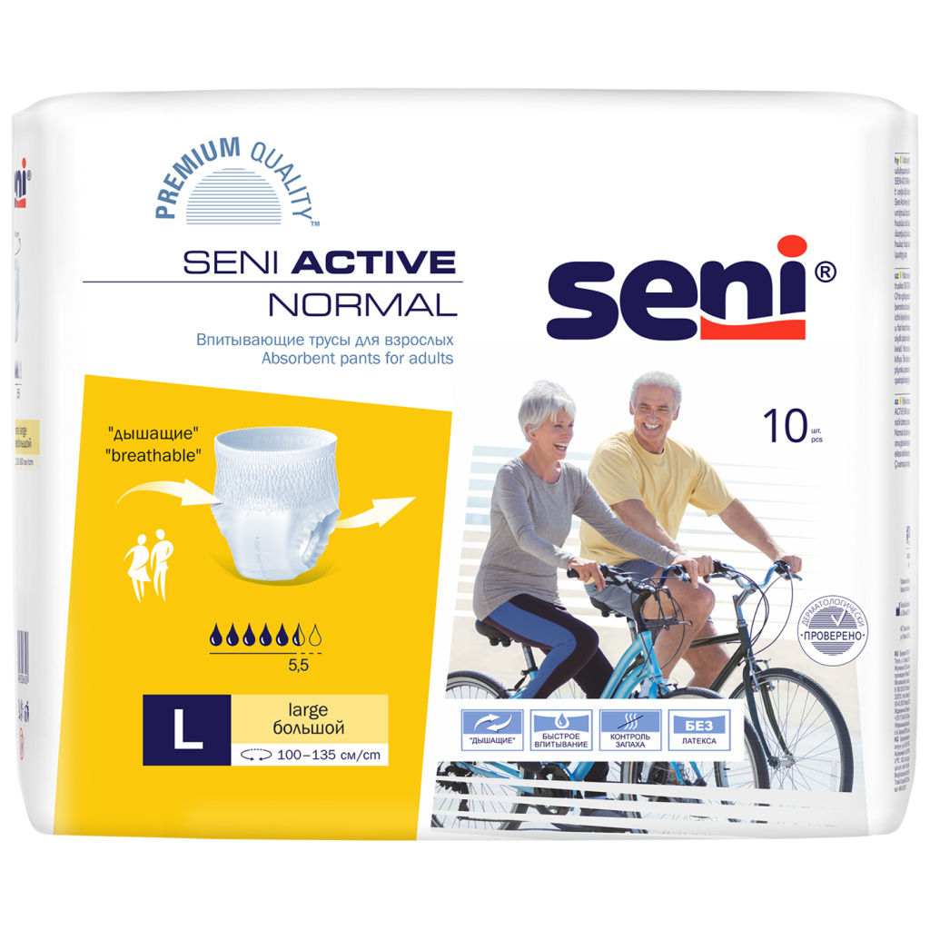 Купить Seni Active Normal 10 шт подгузники-трусы размер L 5,5 капель