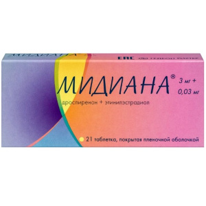 Купить: Мидиана 3 мг + 0,03 мг 21 шт таблетки покрытые пленочной оболочкой