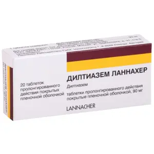 Купить Дилтиазем Ланнахер 90 мг 20 шт таблетки с пролонгированным высвобождением покрытые пленочной оболочкой