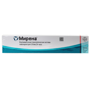 Купить: Мирена 20 мкг/24 часа 1 шт внутриматочная терапевтическая система (спираль)