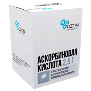Купить: Аскорбиновая кислота 2,5 г 5 шт порошок для приготовления раствора для приема внутрь