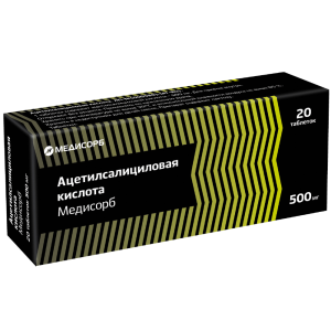 Купить: Ацетилсалициловая кислота Медисорб 500 мг 20 шт таблетки