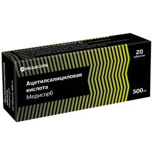 Купить Ацетилсалициловая кислота Медисорб 500 мг 20 шт таблетки