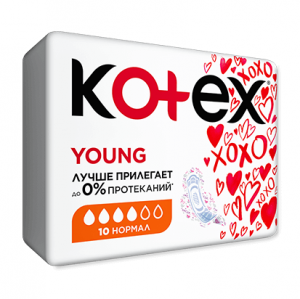 Купить: Kotex Young Normal 10 шт прокладки для девочек-подростков