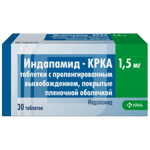 Купить: Индапамид-КРКА 1,5 мг 30 шт таблетки с пролонгированным высвобождением покрытые пленочной оболочкой