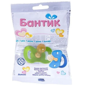 Купить: Соска-пустышка классическая латексная бантик с кольцом