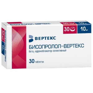 Купить: Бисопролол Вертекс 10 мг 30 шт таблетки покрытые пленочной оболочкой