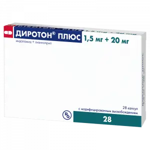 Купить Диротон Плюс 1,5 мг + 20 мг 28 шт капсулы с модифицированным высвобождением