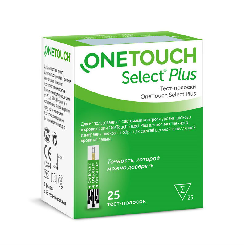 Купить OneTouch Select Plus 25 шт тест-полоски для определения глюкозы крови