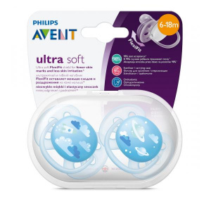 Купить: Philips Avent Ultra Soft SCF222/22 2 шт соска-пустышка силиконовая ортодонтическая 6-18 мес для мальчиков