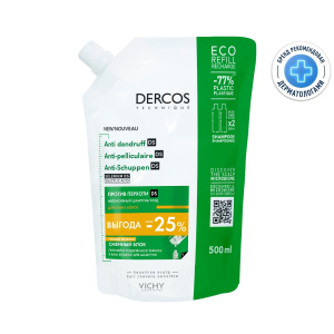 Купить: Vichy Dercos DS 500 мл шампунь-уход против перхоти интенсивный для сухих волос Eco-Refill сменный блок