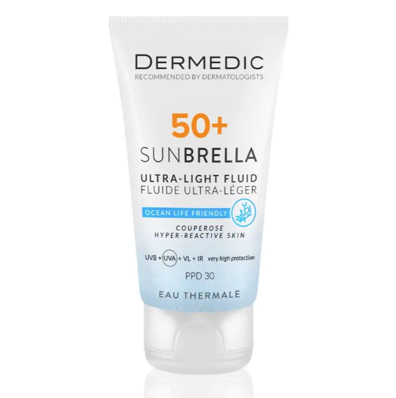 Купить Dermedic Sunbrella SPF50+ 40 мл флюид ультра-легкий солнцезащитный для чувствительной кожи с хрупкими капиллярами