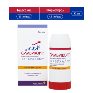 Купить: Симбикорт Турбухалер 80 мкг + 4,5 мкг 60 доз порошок для ингаляций дозированный