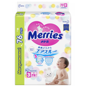 Купить: Merries 76 шт размер M 6-11 кг подгузники
