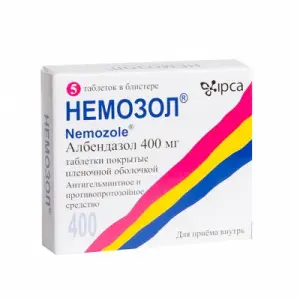 Купить Немозол 400 мг 5 шт таблетки покрытые пленочной оболочкой