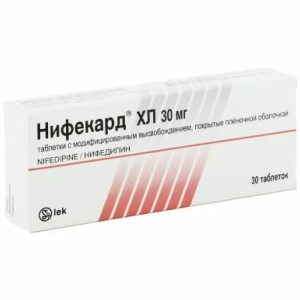 Купить: Нифекард ХЛ 30 мг 30 шт  таблетки с пролонгированным высвобождением покрытые пленочной оболочкой