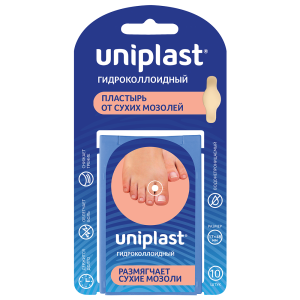 Купить: Унипласт 1,7 см x 4,8 см 10 шт пластырь гидроколлоидный от сухих мозолей