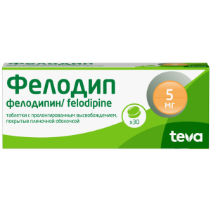 Купить: Фелодип 5 мг 60 шт таблетки с пролонгированным высвобождением покрытые пленочной оболочкой