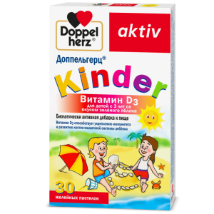 Купить: Доппельгерц Киндер Витамин Д3 30 шт пастилки жевательные для детей с 3 лет зеленое яблоко