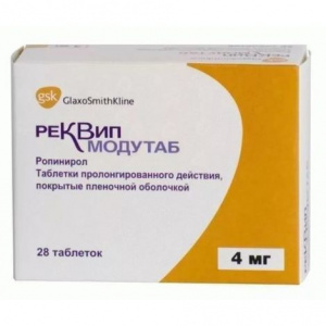Купить: Реквип Модутаблетки 4 мг 28 шт таблетки с пролонгированным высвобождением покрытые пленочной оболочкой