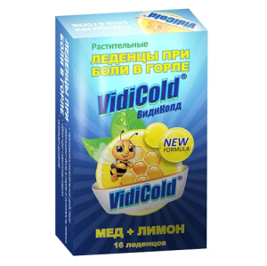 Купить: Видиколд 2,5 г 16 шт леденцы мёд и лимон