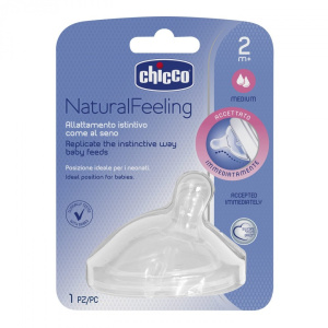 Купить: Chicco NaturalFeeling 1 шт соска силиконовая средний поток с флексорами 2 мес+