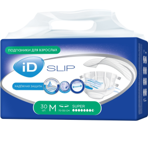 Купить: iD Slip Super 30 шт подгузники для взрослых размер M (70-130 см)