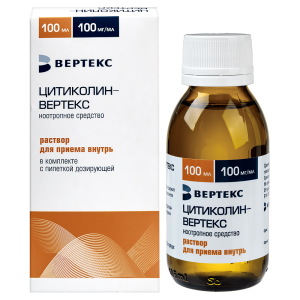 Купить: Цитиколин-Вертекс 100 мг/мл 100 мл 1 шт раствор для приема внутрь + пипетка дозирующая флакон