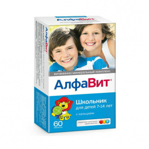 Купить: Алфавит Школьник 60 шт жевательные таблетки для детей 7-14 лет