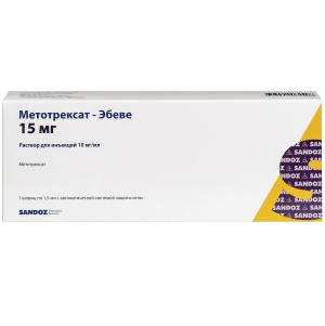 Купить: Метотрексат-Эбеве 10 мг/мл 1,5 мл 1 шт раствор для инъекций шприц с иглой (с автоматической защитой иглы)