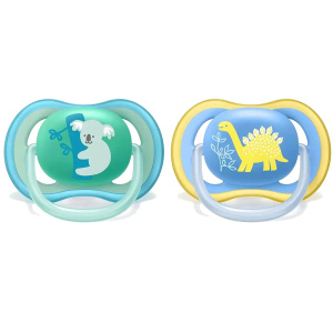 Купить: Philips Avent Ultra Air SCF349/11 2 шт соска-пустышка силиконовая ортодонтическая 18+ мес динозаврик и коала