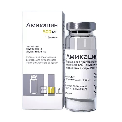 Купить Амикацин 500 мг 10 мл 1 шт флакон порошок для приготовления раствора для внутривенного и внутримышечного введения