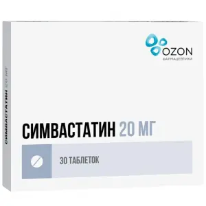 Купить Симвастатин 20 мг 30 шт таблетки покрытые пленочной оболочкой